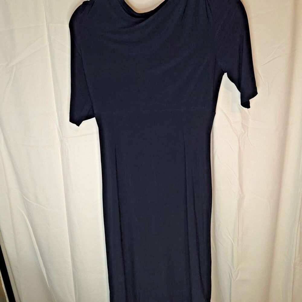 Lauren Ralph Lauren Dress Womens 6 Navy Faux Wrap Ruched Sheath Midi Career - Picture 10 of 10